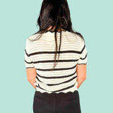 Nigel Ivory + Black Stripe Scallop Neck Sweater