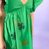 St. Patricks Rhinestone Clover Ruffle Mini Dress |Clover and Bee