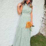 Peggy Green Gingham Tiered Maxi Dress