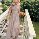 Peggy Brown Gingham Tiered Maxi Dress