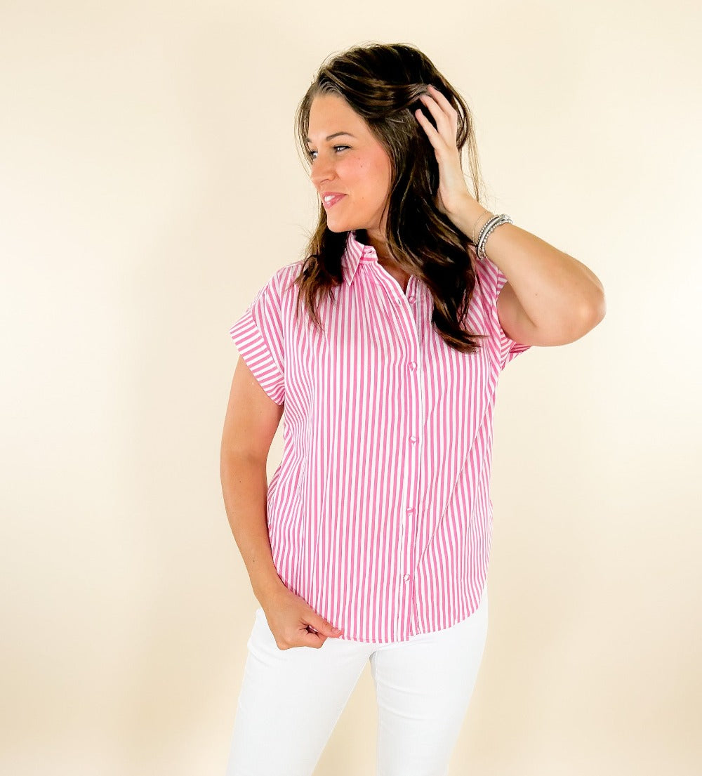 Lori Pink Stripe Button Top Karlie brand