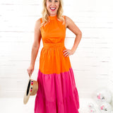 Orange and Pink Halter Maxi Dress spring summer