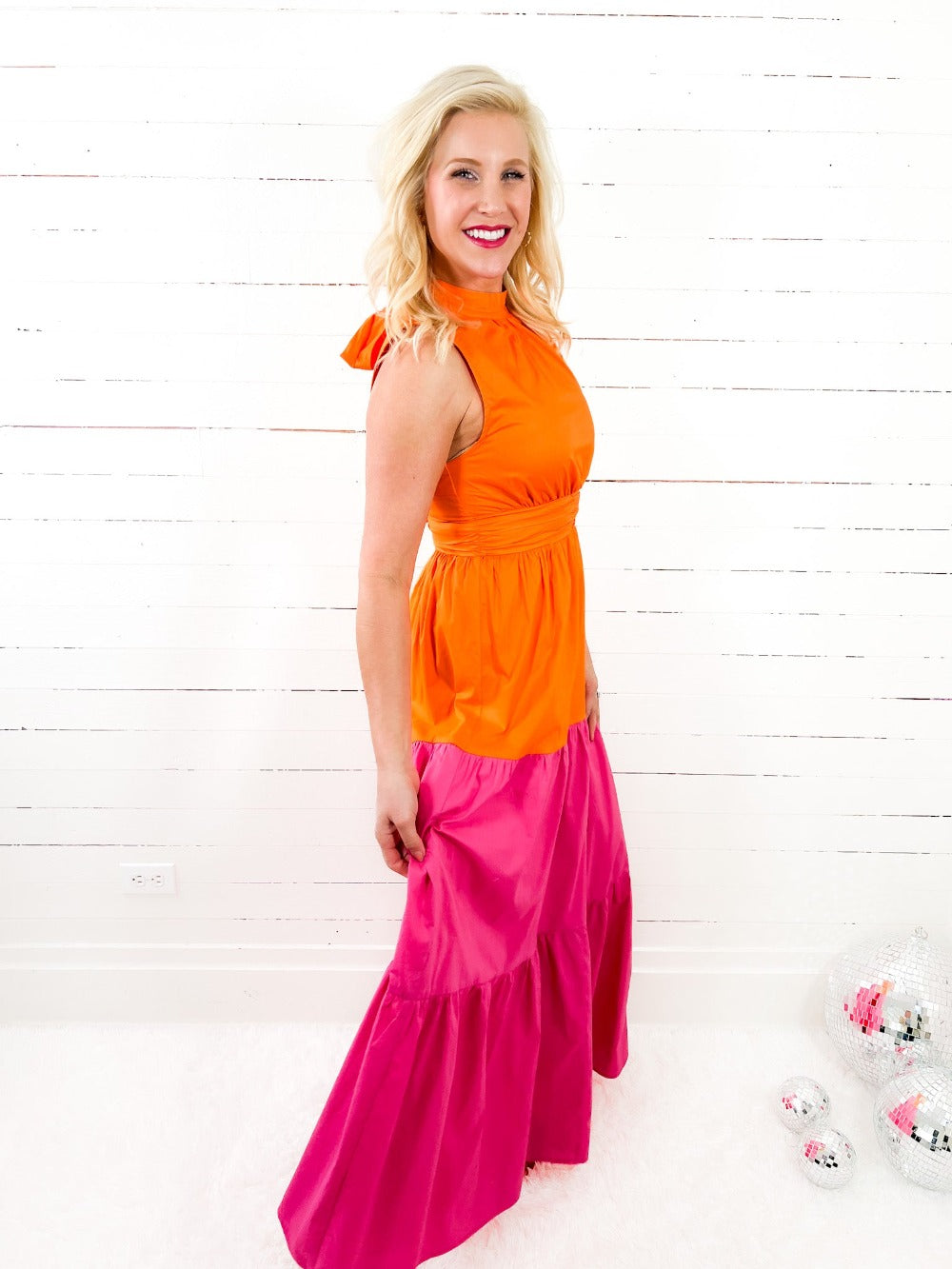 Orange and Pink Halter Maxi Dress spring summer