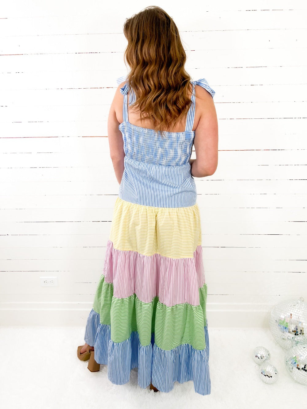 Pastel Multi Striped Smocked Maxi spring dress
