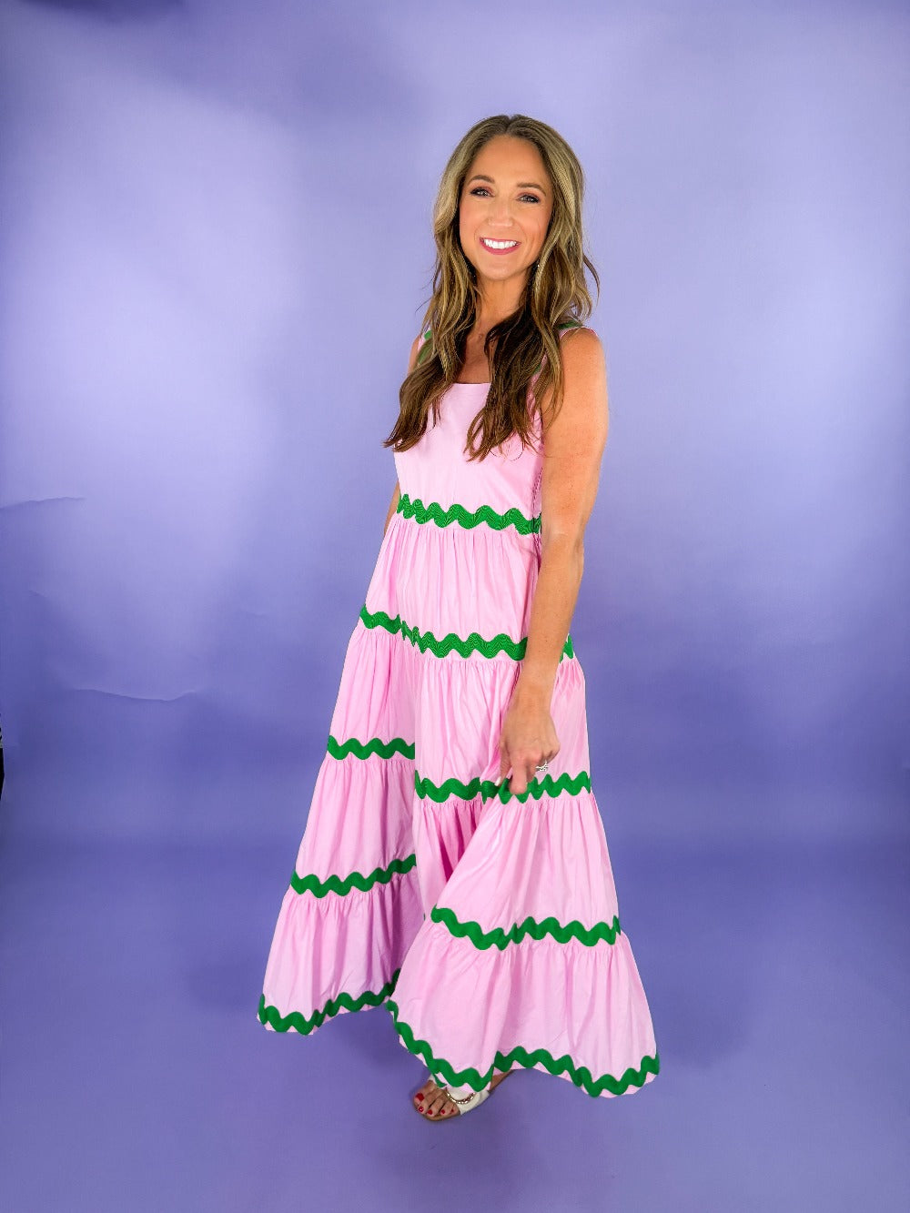 Cool Pink Ric Rac Tiered Maxi Dress