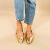 Reyes Distressed Gold Ballet Flats