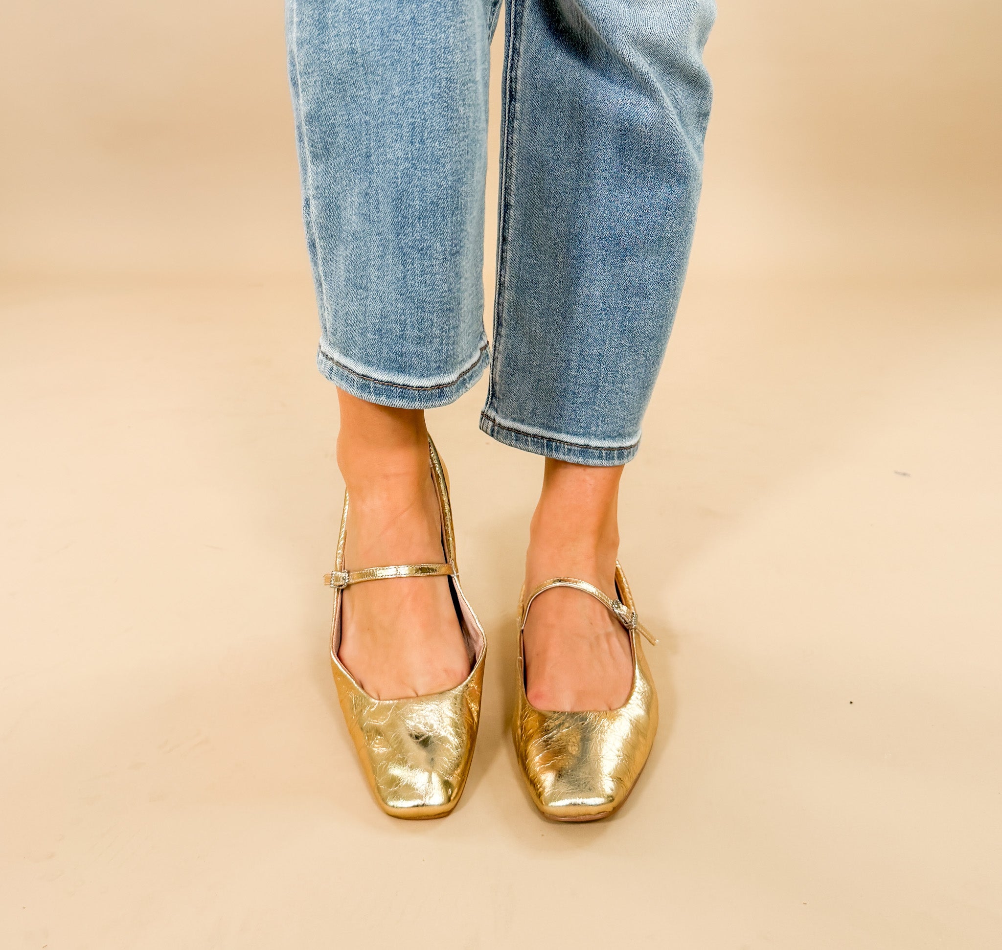 Reyes Distressed Gold Ballet Flats