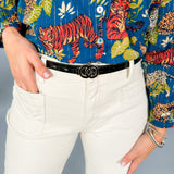 Enamel Inverted CC Faux Croc Belt