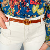 Enamel Inverted CC Faux Croc Belt