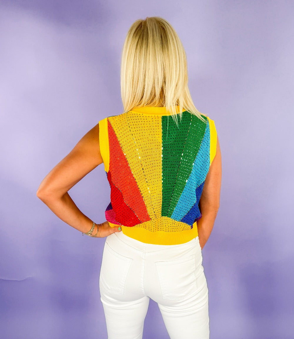 Queen of Sparkles Rainbow Sunshine Rhinestone Sweater Vest