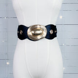 Palisades Gold Buckle Black Stretch Back Belt