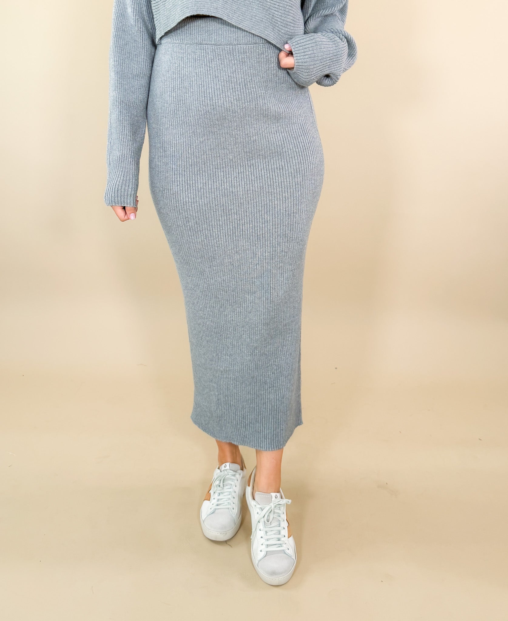 Hilton Heather Grey Midi Sweater Skirt