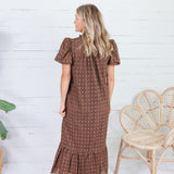 Evelyn Cocoa Eyelet Maxi Dress