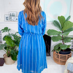 Ida Blues Striped  Midi Dress THML
