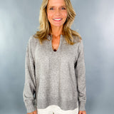 Ingrid Heather Grey Open V-Neck Sweater Pinch