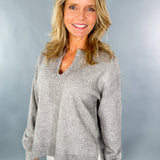 Ingrid Heather Grey Open V-Neck Sweater Pinch