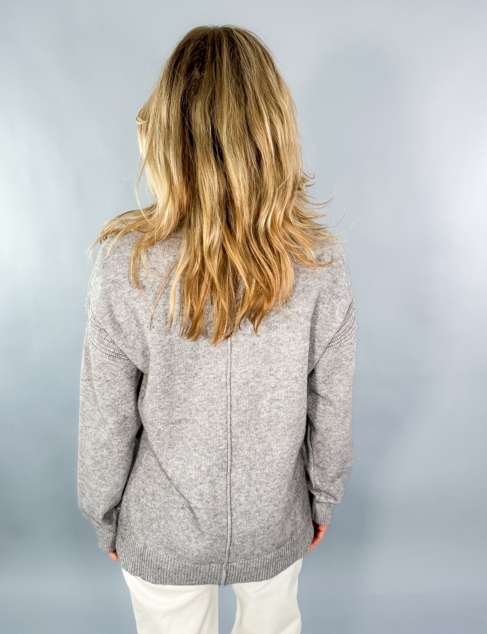 Ingrid Heather Grey Open V-Neck Sweater Pinch