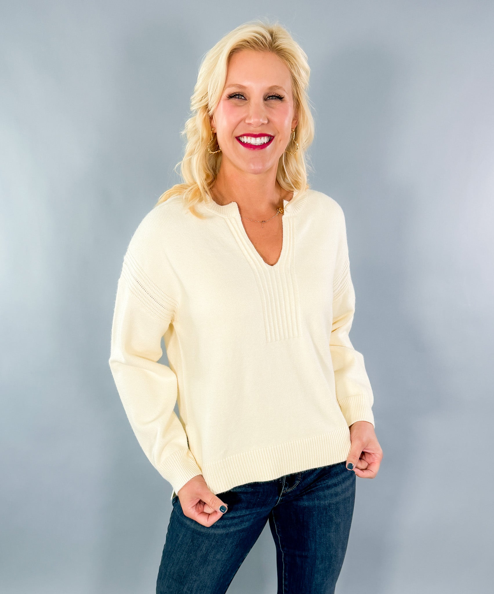 Ingrid Ivory Open V-Neck Sweater Pinch