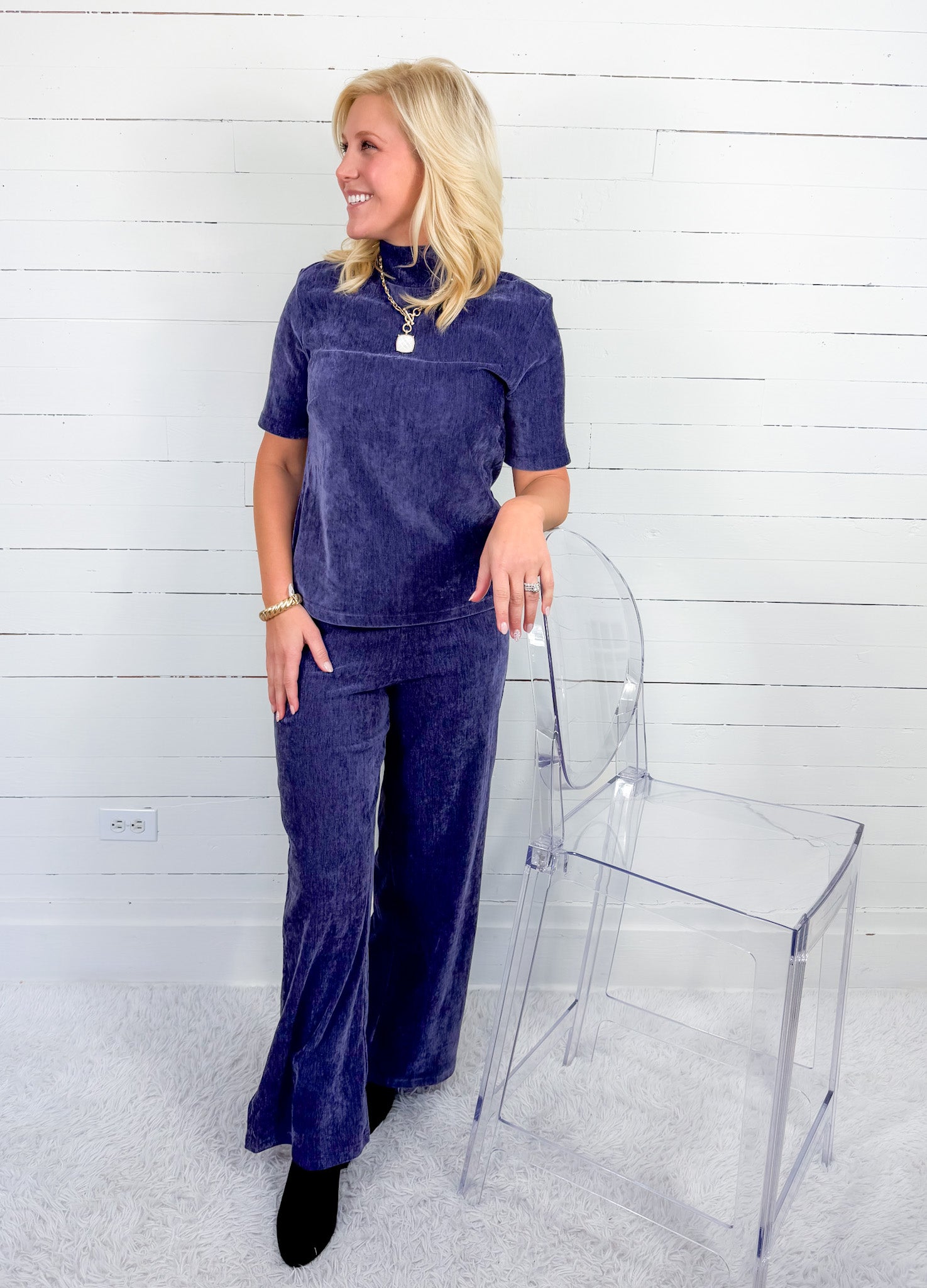 Ingrid Violet Velour Pants Compania Fantastica