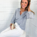 Iris Indigo Stripe Button Top Be Cool