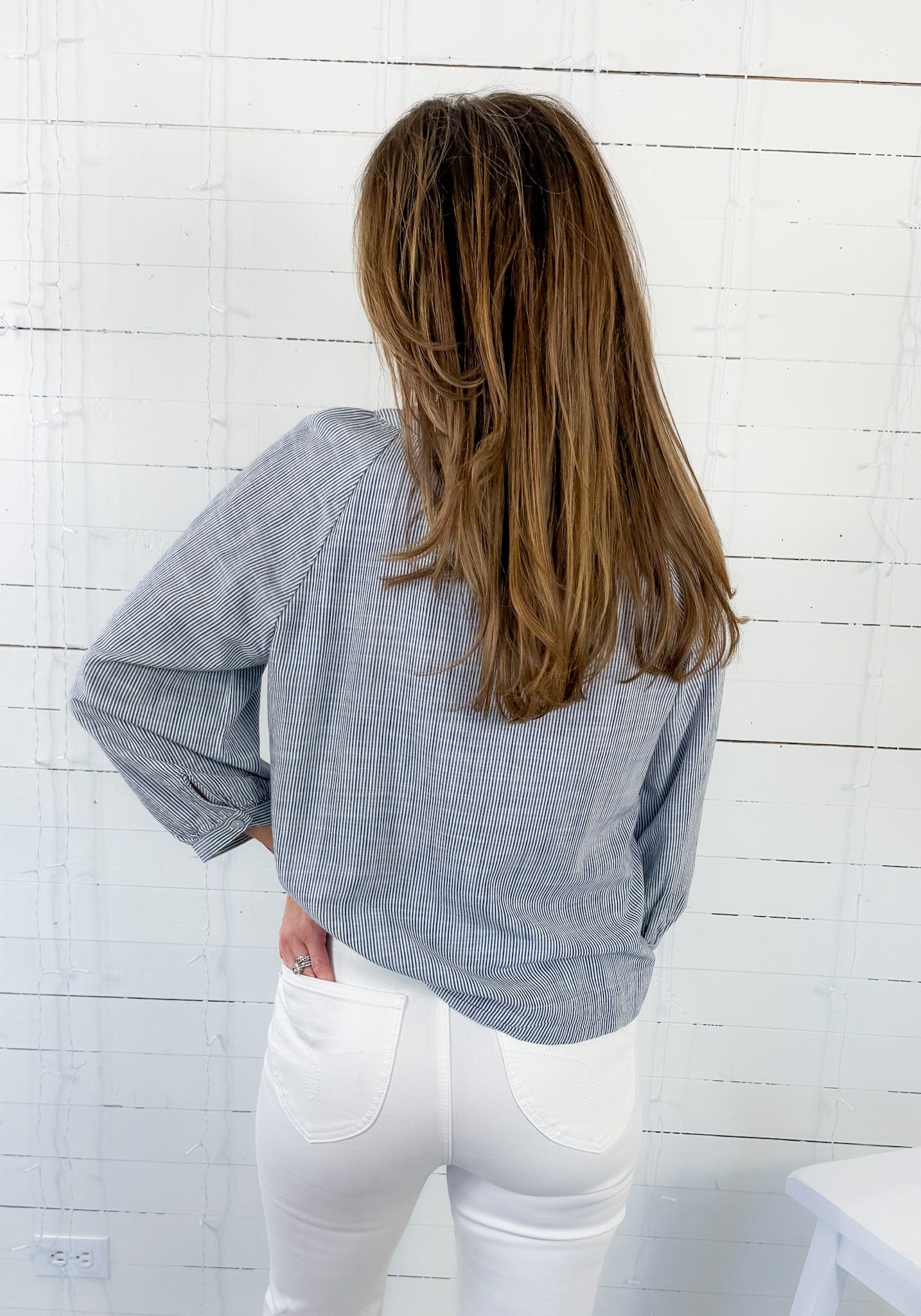 Iris Indigo Stripe Button Top Be Cool