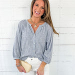 Iris Indigo Stripe Button Top Be Cool