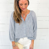 Iris Indigo Stripe Button Top Be Cool