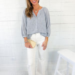 Iris Indigo Stripe Button Top Be Cool