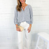 Iris Indigo Stripe Button Top Be Cool