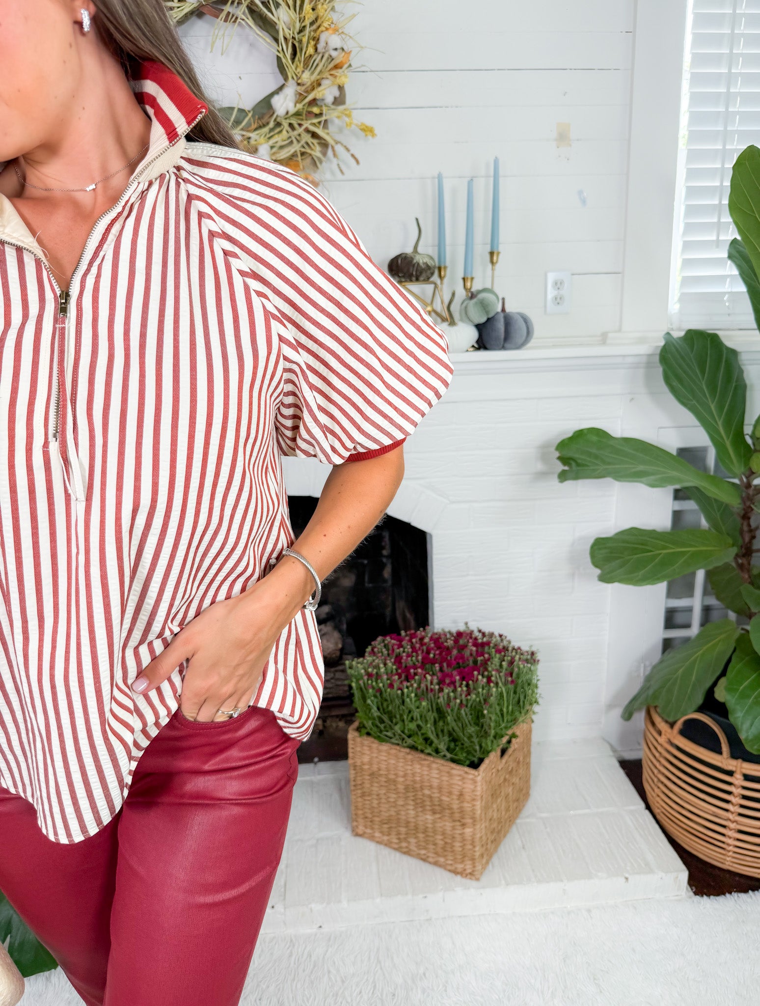 Irma Brick Red Striped Top Entro