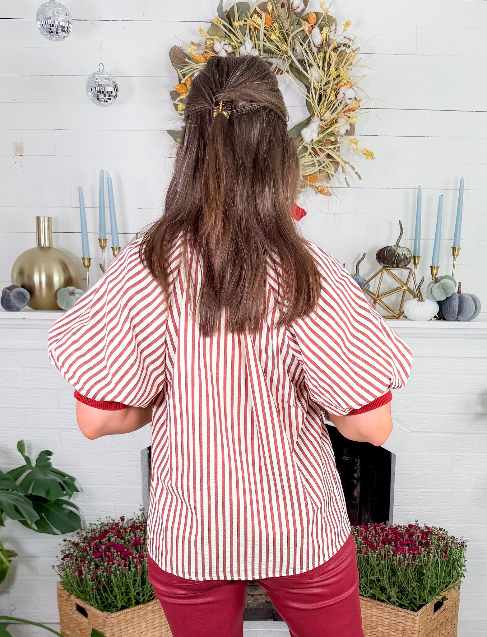 Irma Brick Red Striped Top Entro