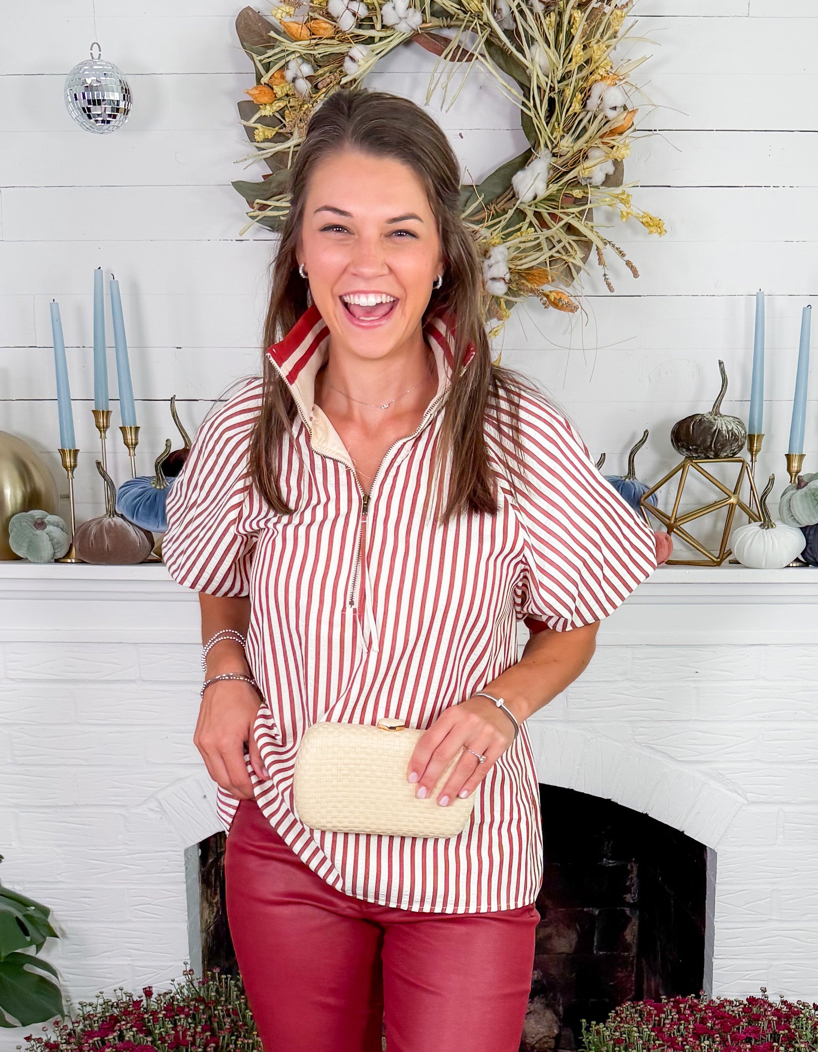 Irma Brick Red Striped Top Entro