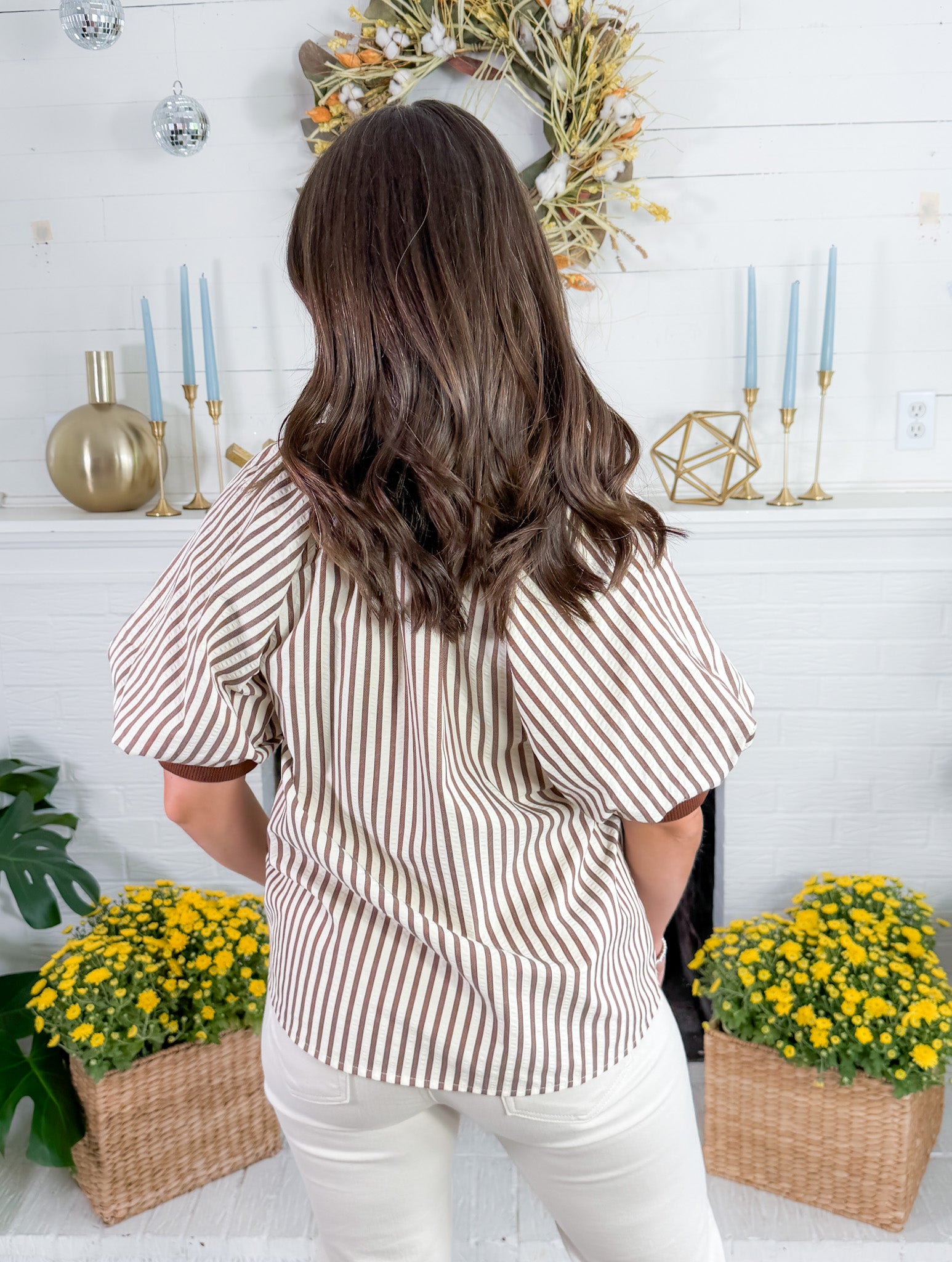 Irma Caramel Striped Top Entro
