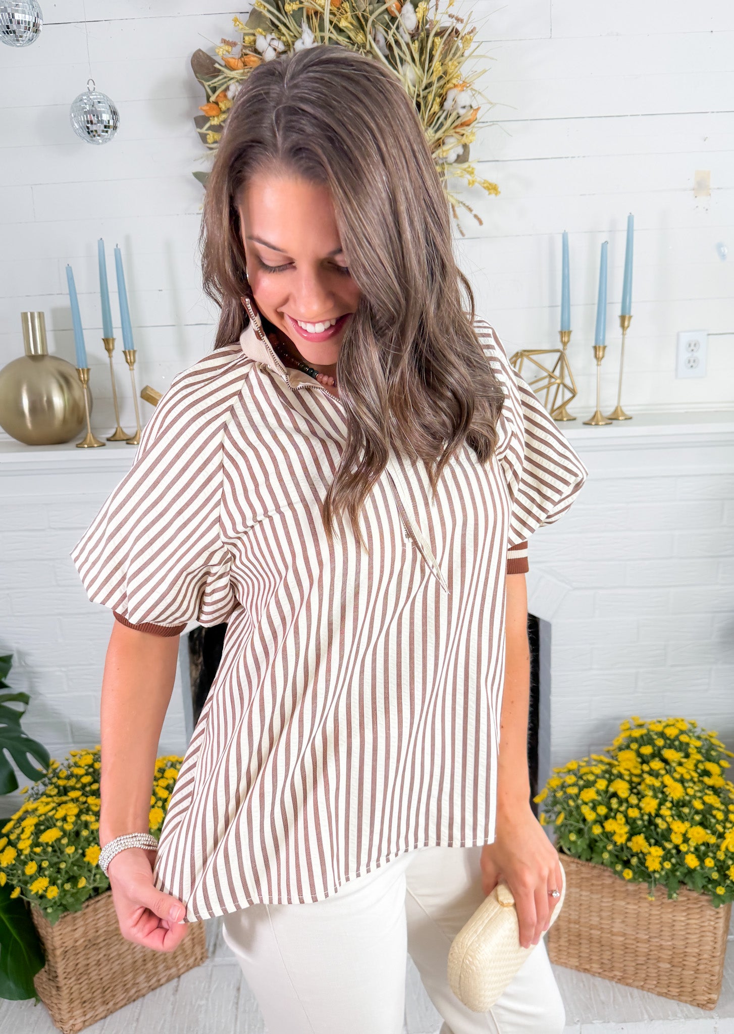 Irma Caramel Striped Top Entro