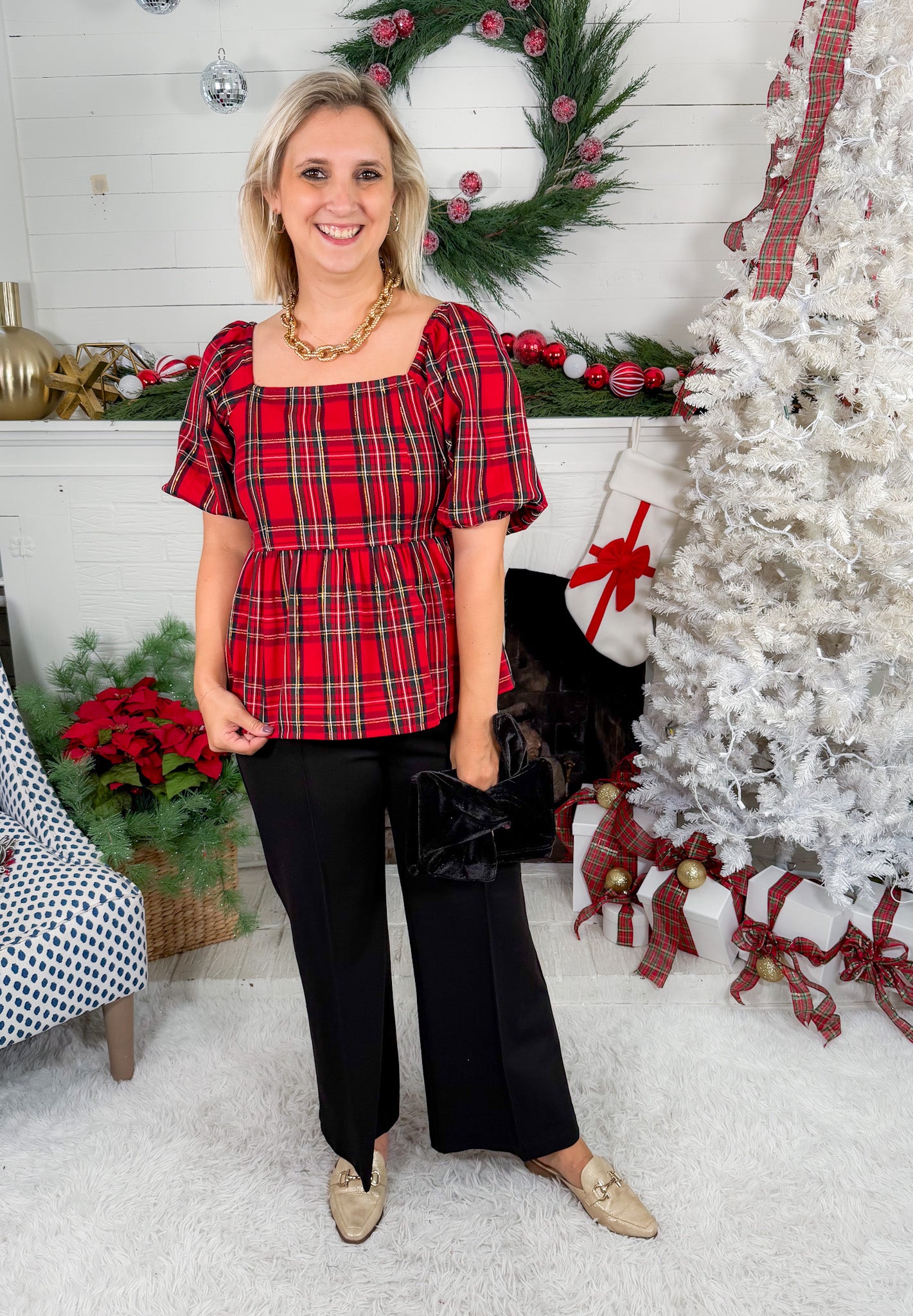 Isabel Red Plaid Top Mary Square