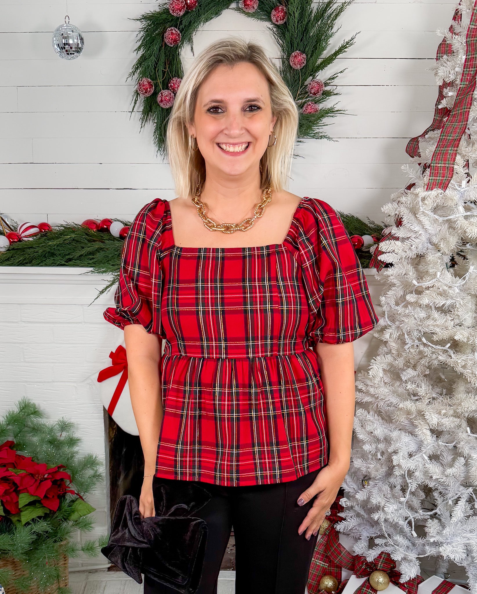 Isabel Red Plaid Top Mary Square