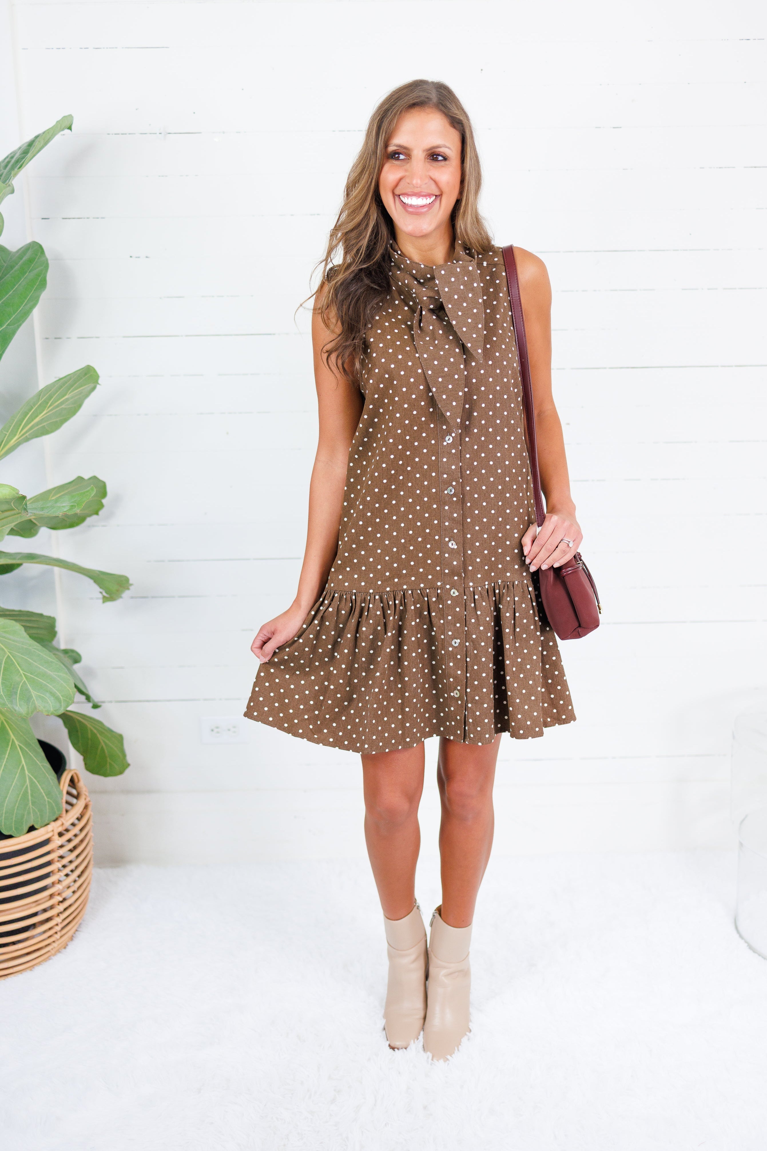 Isla Chocolate Dotty Mini Dress Entro