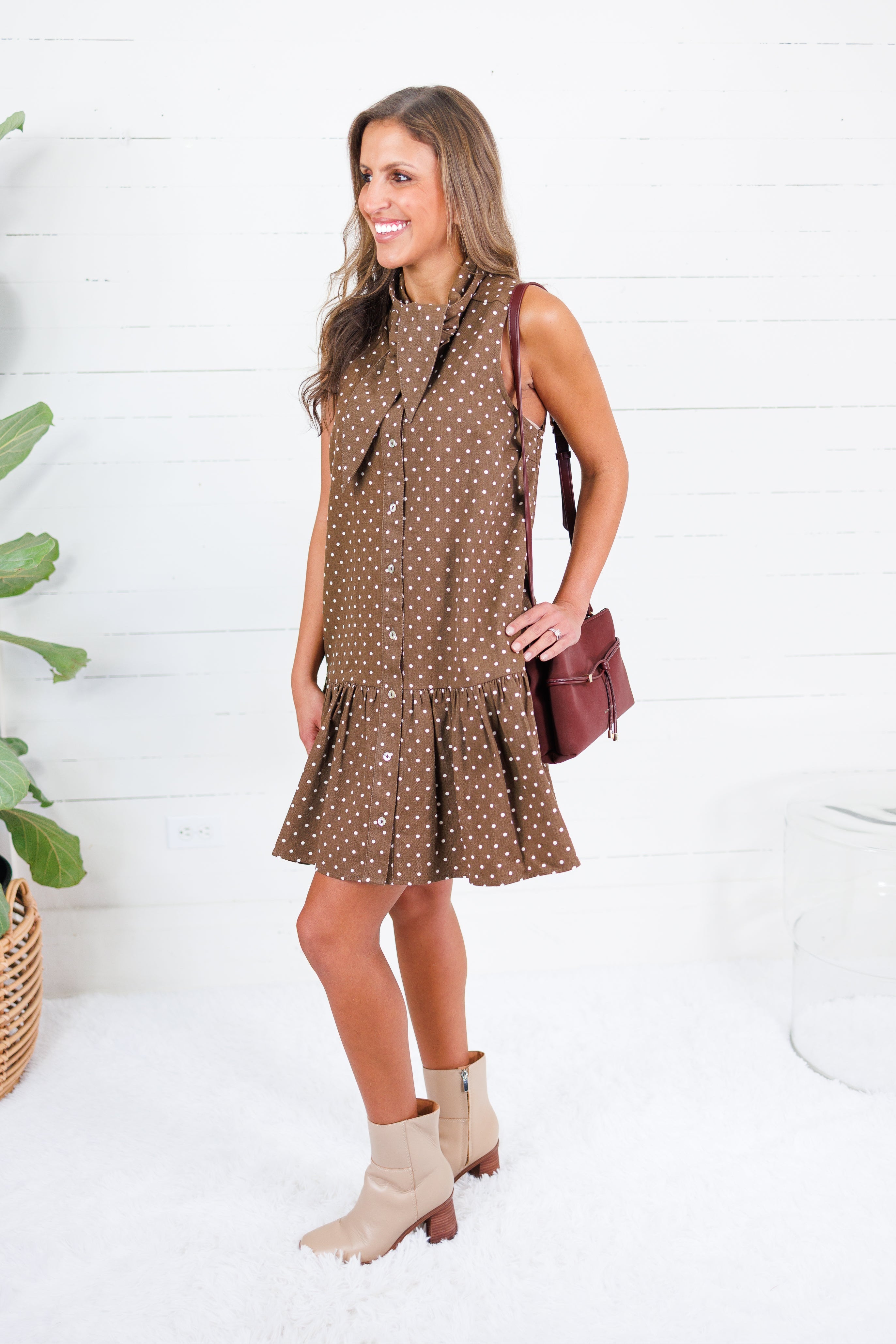 Isla Chocolate Dotty Mini Dress Entro
