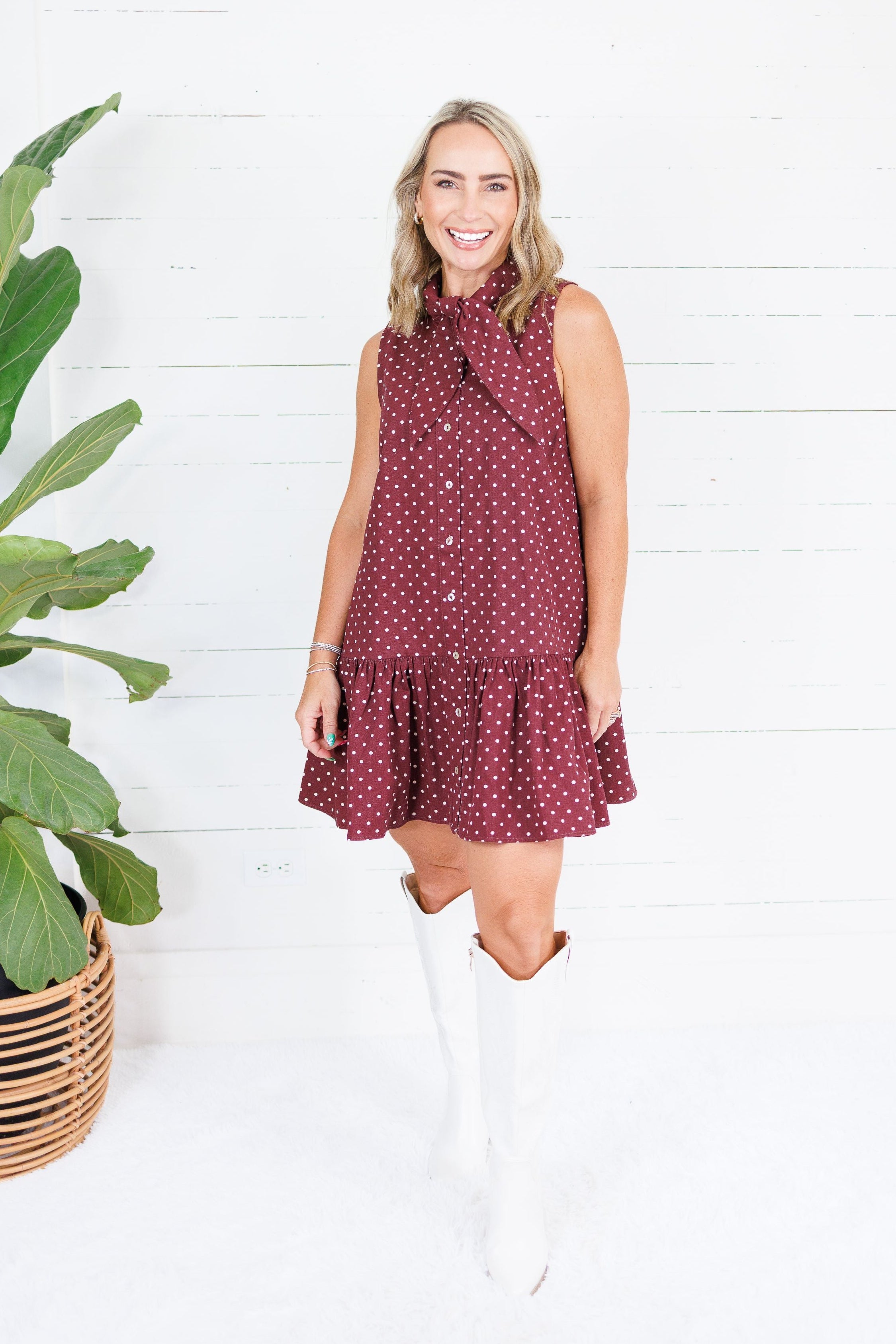 Isla Merlot Dotty Mini Dress Entro