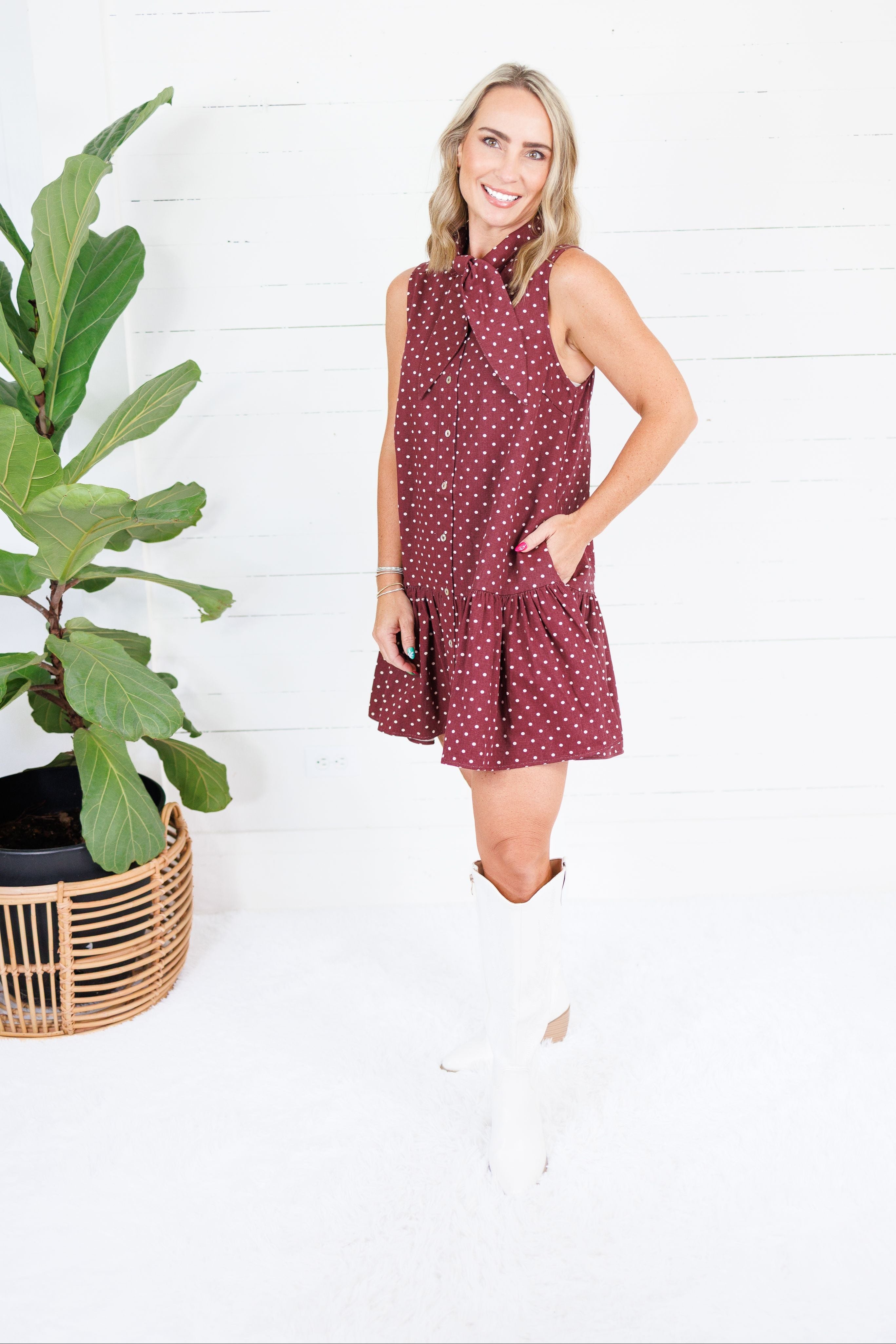Isla Merlot Dotty Mini Dress Entro