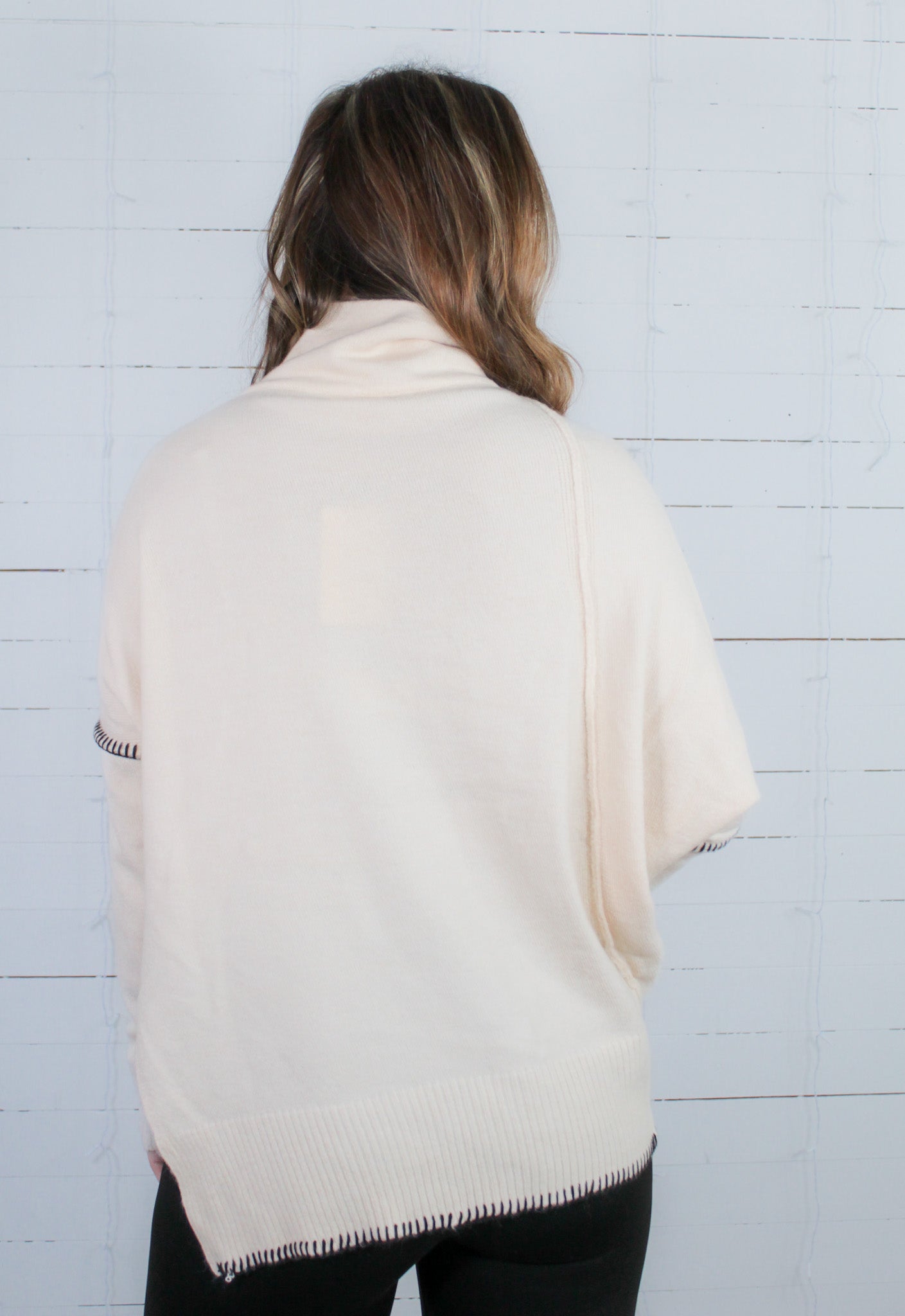 Ivory Asymmetric Turtleneck Sweater ELAN