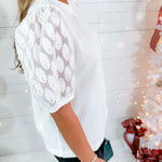 Ivory Gold Feather Textured Puff Sleeve Top