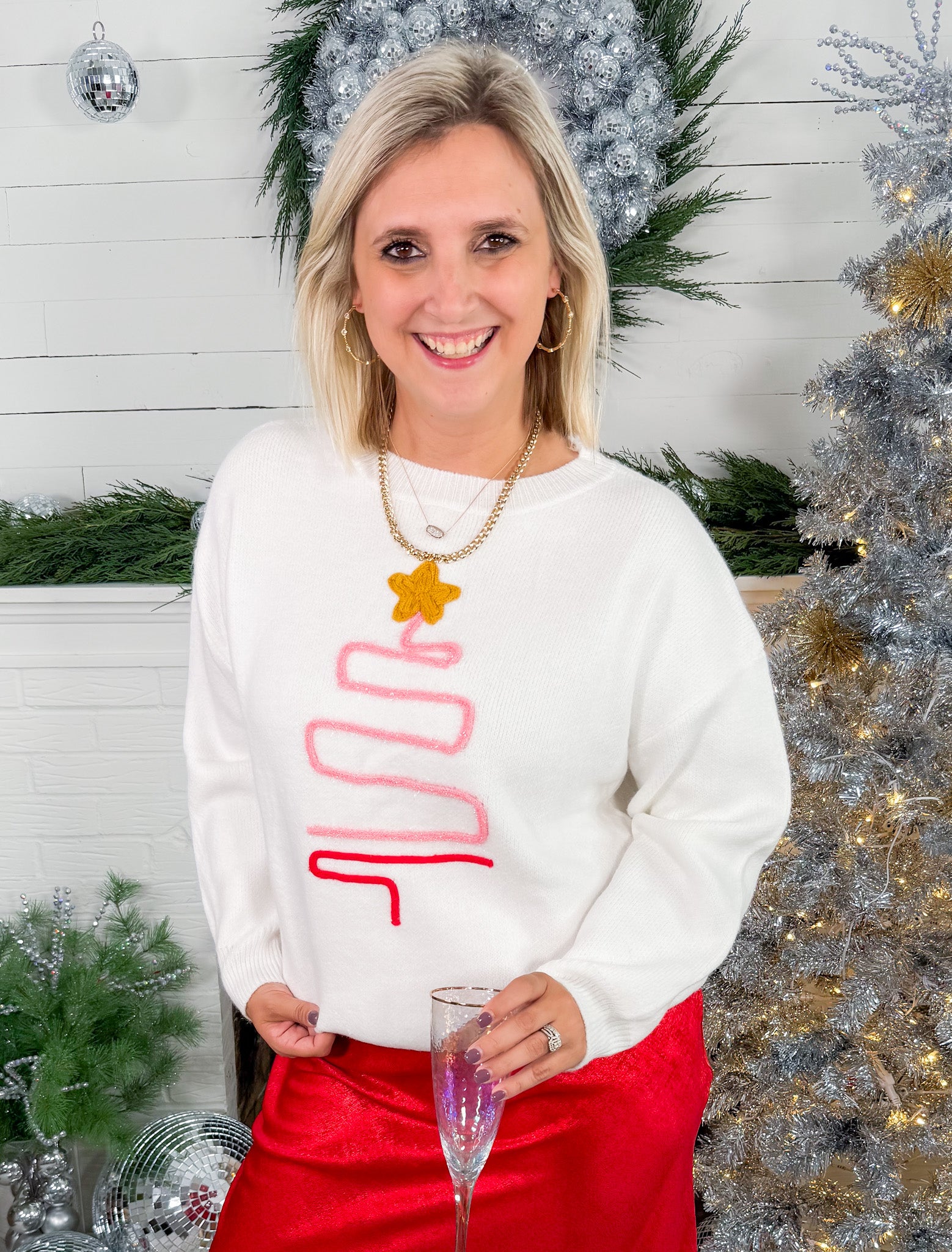 Ivory Squiggle Christmas Tree Sweater