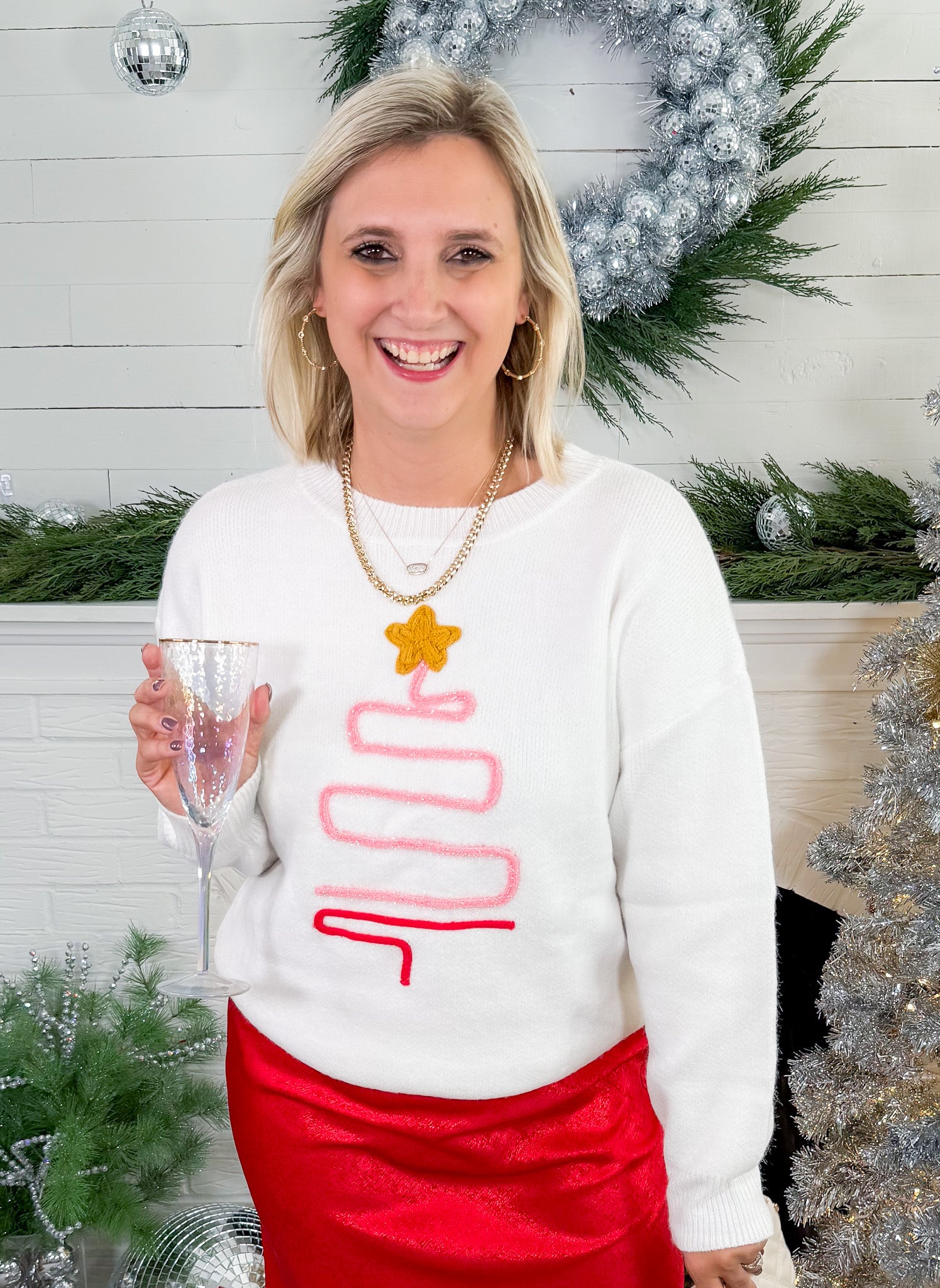 Ivory Squiggle Christmas Tree Sweater