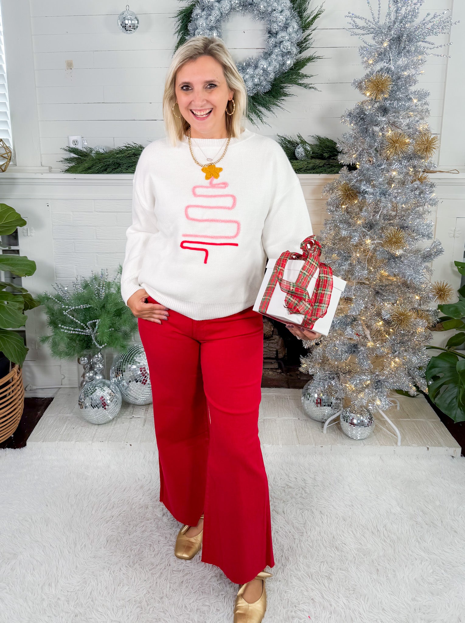 Ivory Squiggle Christmas Tree Sweater