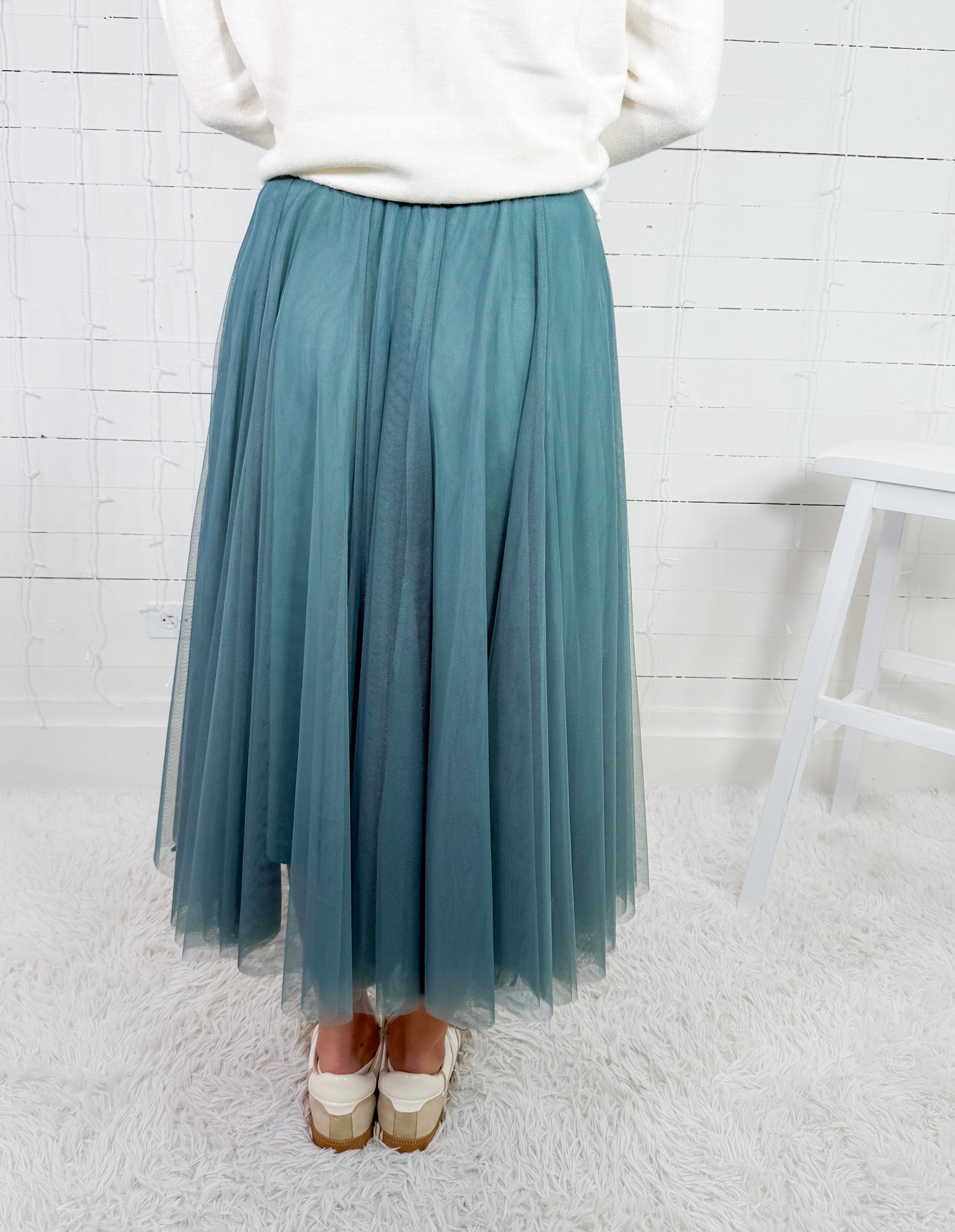 Ivy Dark Mint Tulle Midi Skirt 