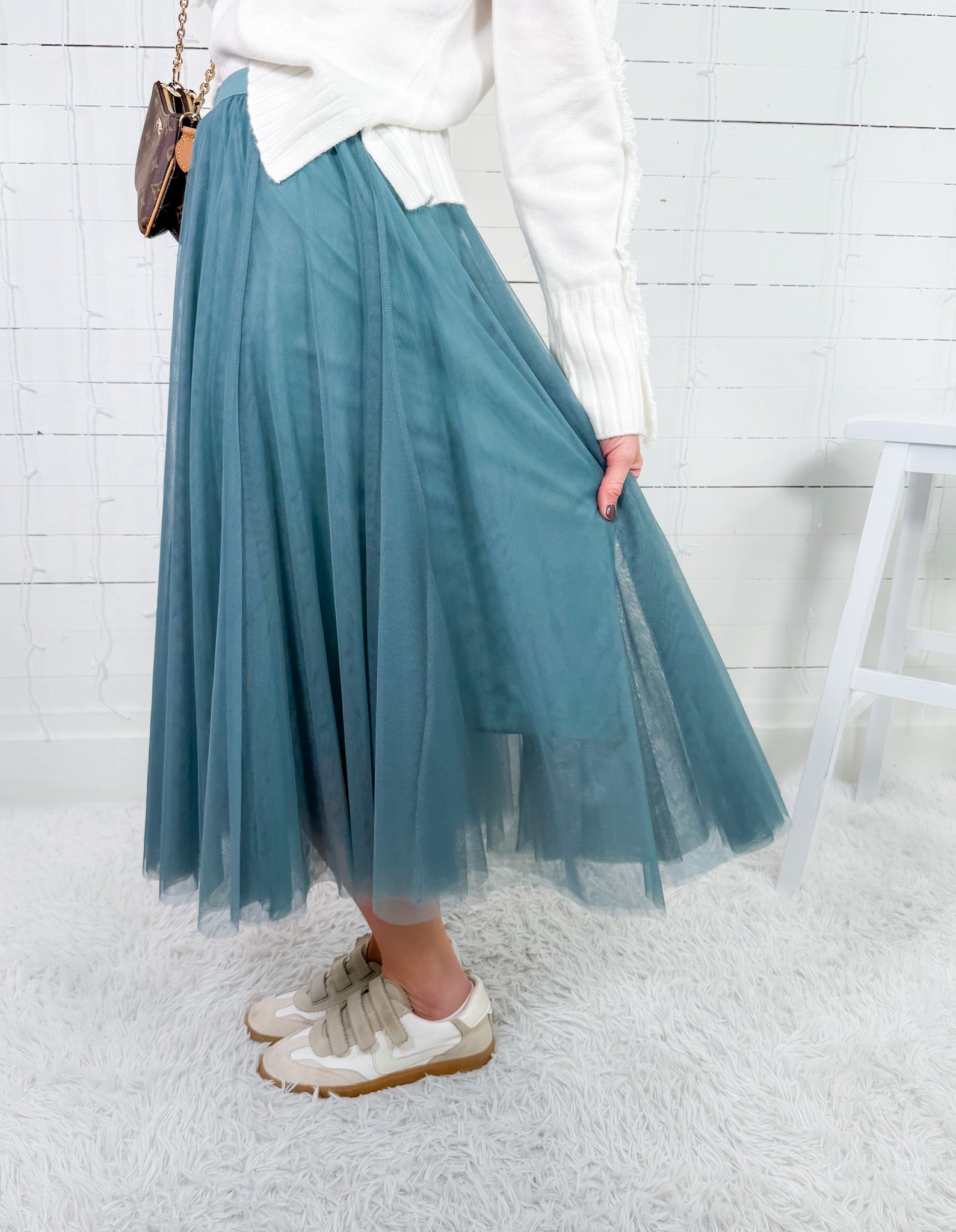 Ivy Dark Mint Tulle Midi Skirt 