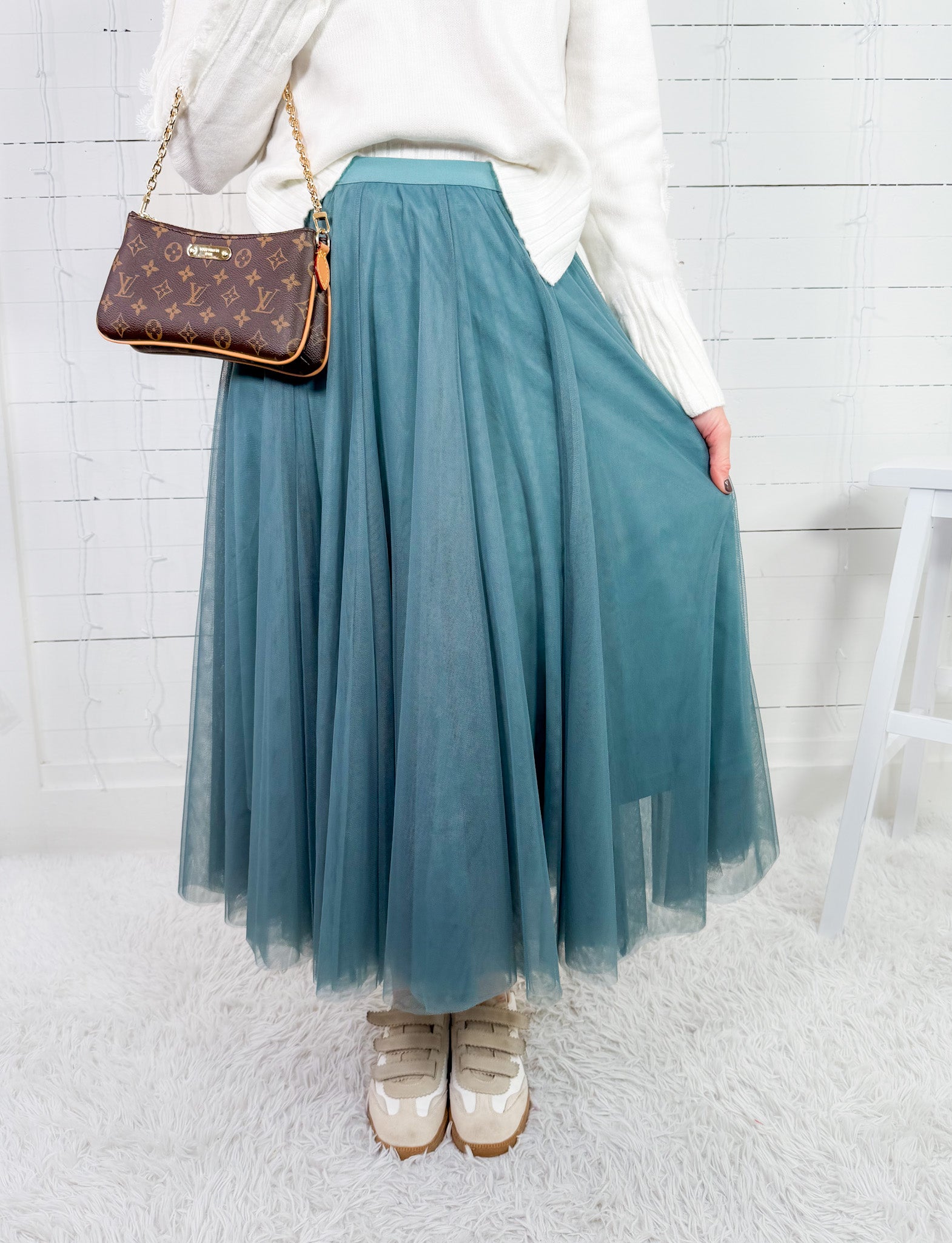 Ivy Dark Mint Tulle Midi Skirt 