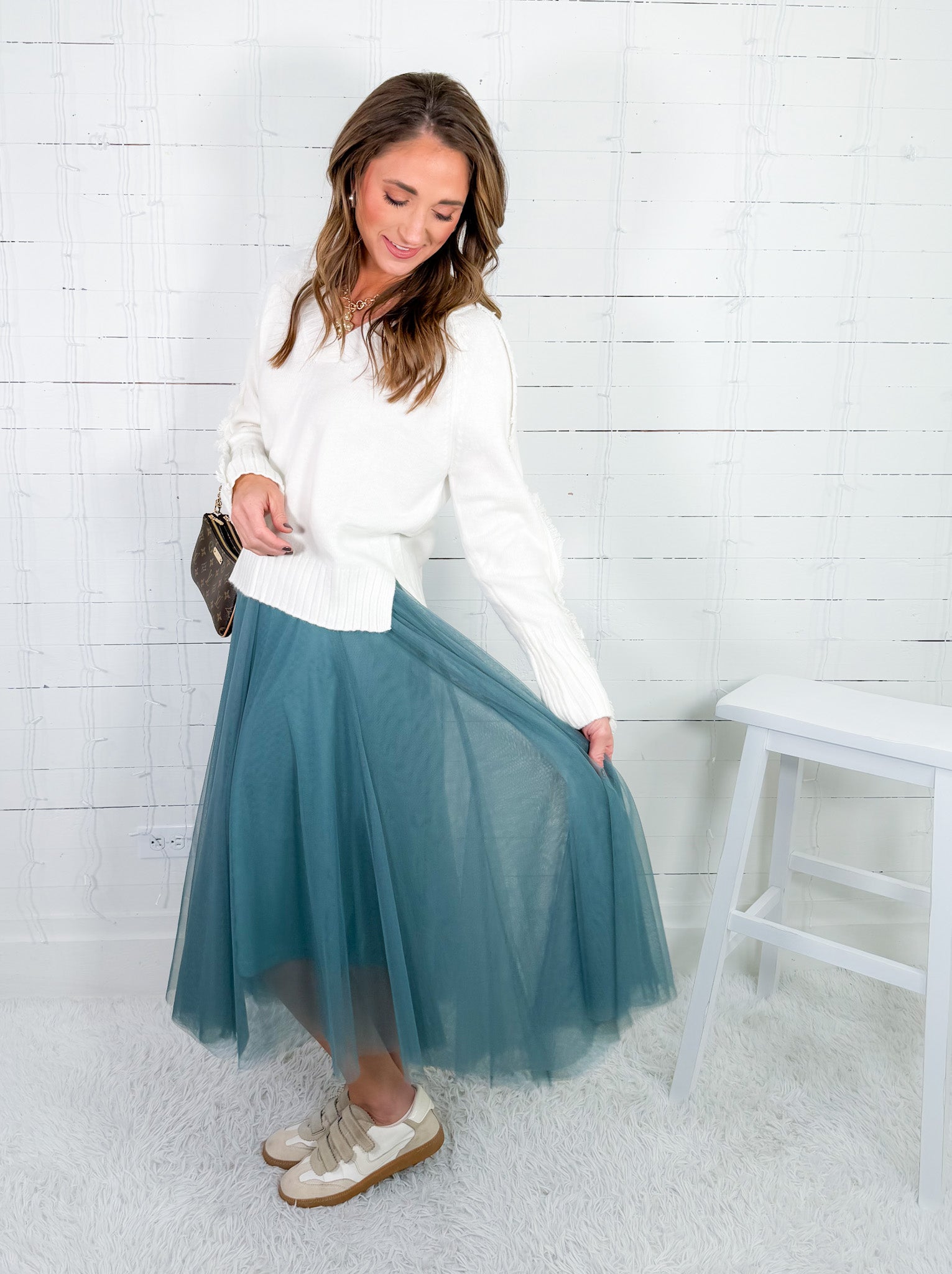 Ivy Dark Mint Tulle Midi Skirt 