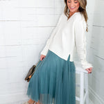 Ivy Dark Mint Tulle Midi Skirt 